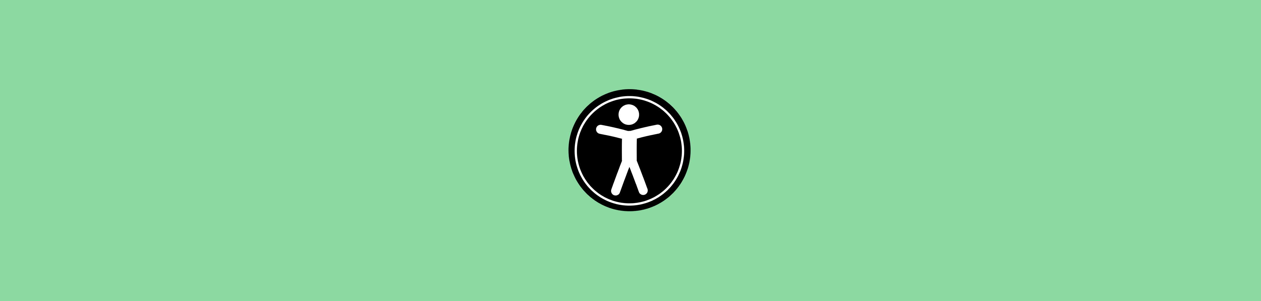 A white stick figure in a black circle representing the accessibility icon over a light green background