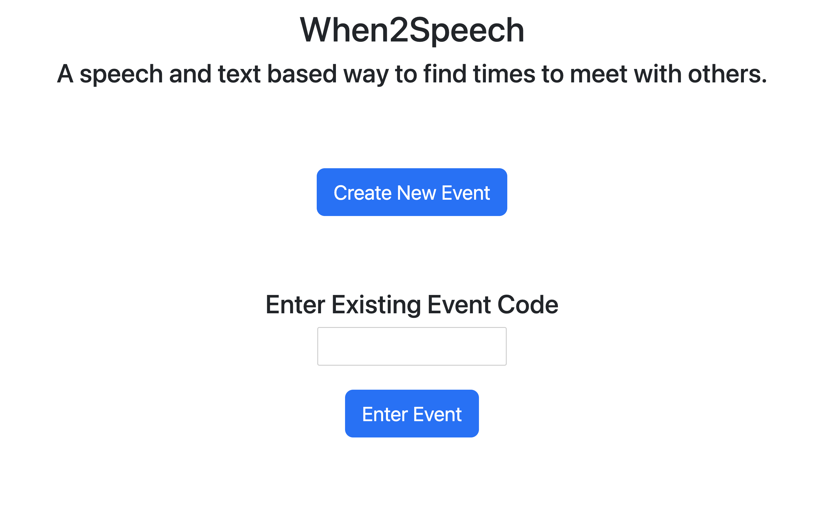 a screenshot of the when2speech home page