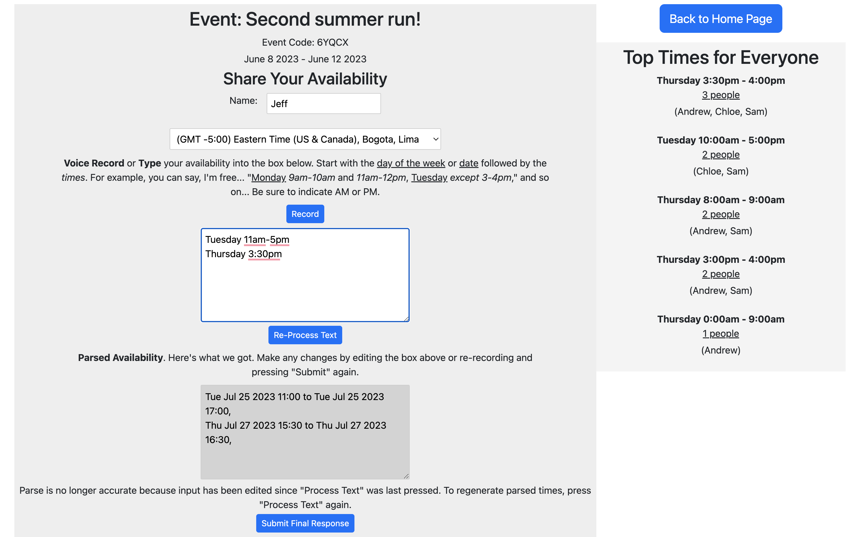 a screenshot of the when2speech input time availability page