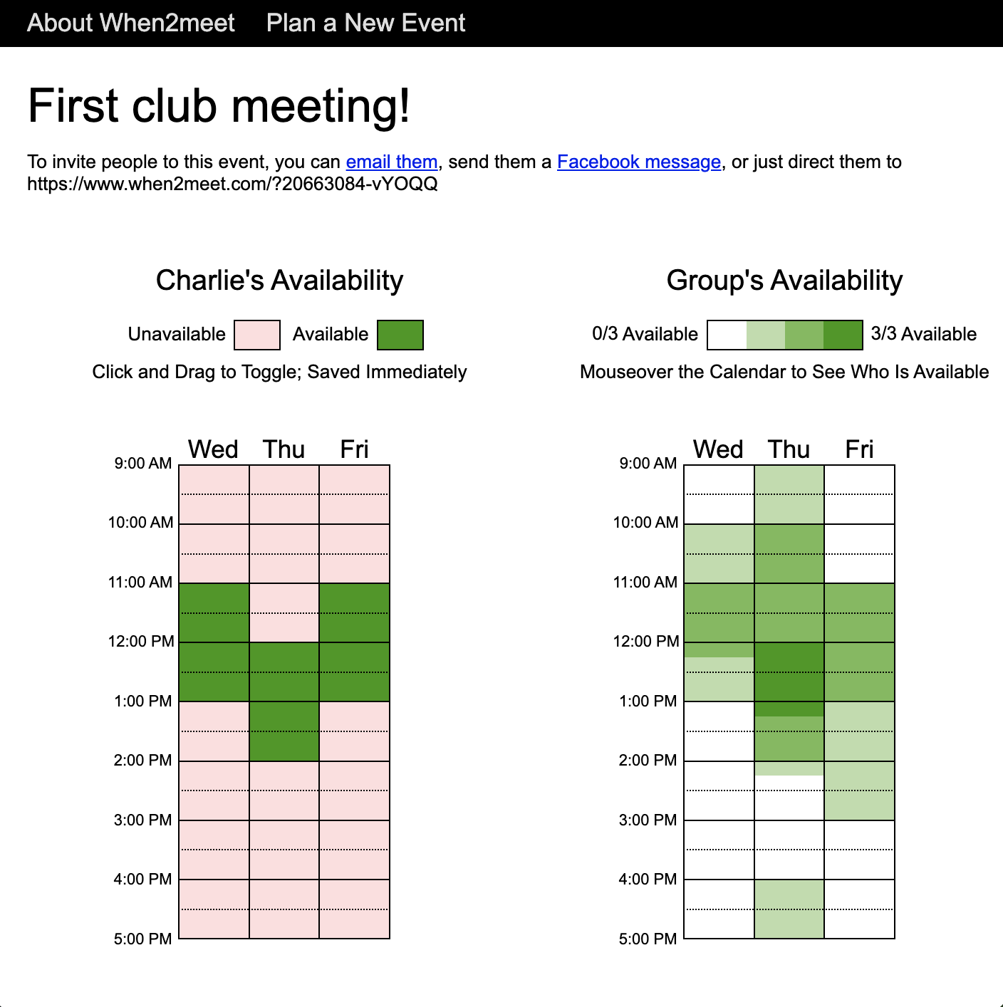 a screenshot of the when2meet heatmap interface